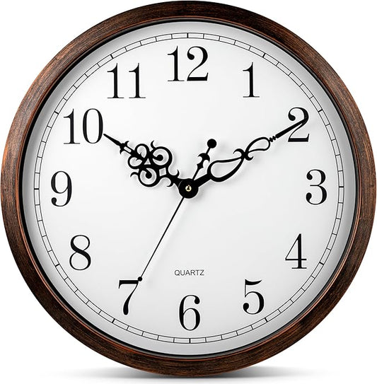 Bernhard Products Large Wall Clock 18 Inch Silent Non Ticking Movement Quartz Battery Operated Round Easy to Read Decorative Classic Brown Home/Kitchen/Office/Classroom/School Clocks, Black Numbers