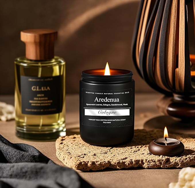 Cologne Candle, Manly Candles for Home Scented, Masculine Scented Candle, Aromatherapy Gifts for Men - 7oz Soy Wax, 50 Hours Burn Time, Perfect for Relaxing Home Fragrance