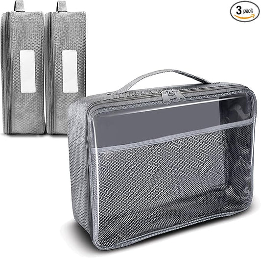 Toy Storage Bag, On the Go Toy Storage Organizer, Car Toy Organization, Blocks Travel Bag, Activity Bags for kids, Traveling Carrying Case, Storage Organizer (Large 3 pc Grey Bags)