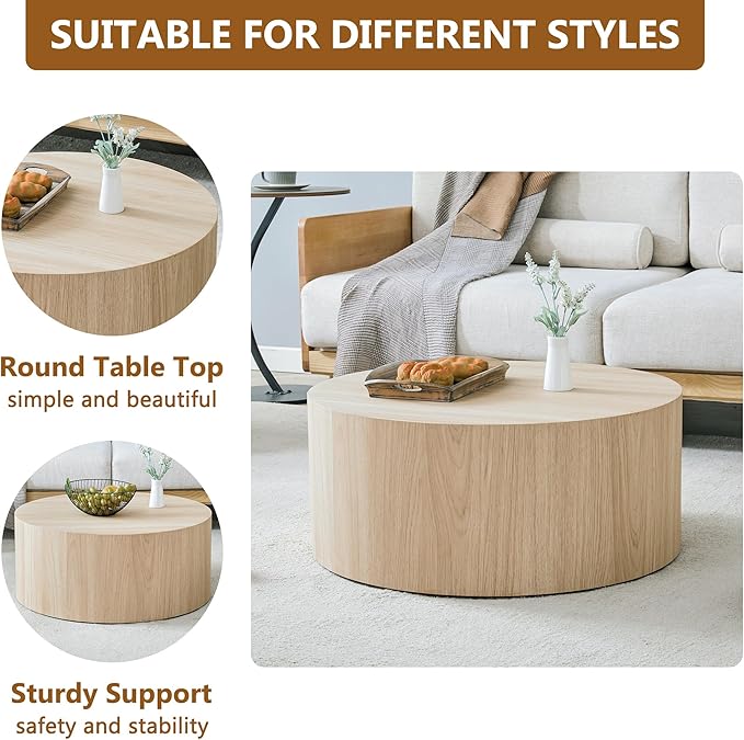 Modern Coffee Table,27.5Inch Round Top Tea Table,Living Room Center Table with Texture for Living Room,Office,Apartment