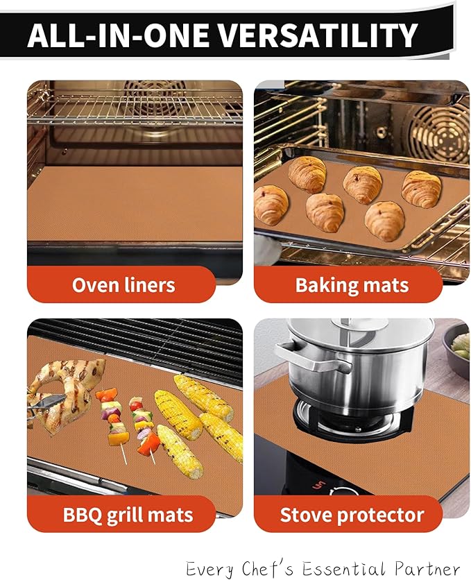 3 Pack Oven Liners for Bottom of Oven, 17x25" Large Heavy Duty Non-Stick Reusable Oven Mat for Electric, Gas, Toaster & Convection Ovens - BPA & PFOA Free, Dishwasher Safe, Kitchen Essentials, Copper