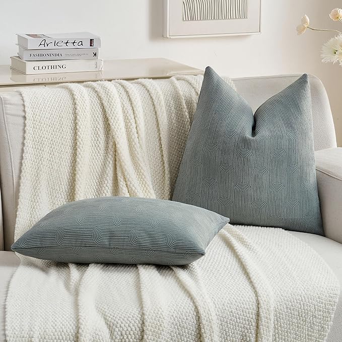 FUTEI Dark Grey Chenille Decorative Throw Pillow Covers 24x24 Inch Set of 2,Soft Cozy Striped Geometric Patterns European Cushion Case,Modern Home Decor for Couch Bed Living Room