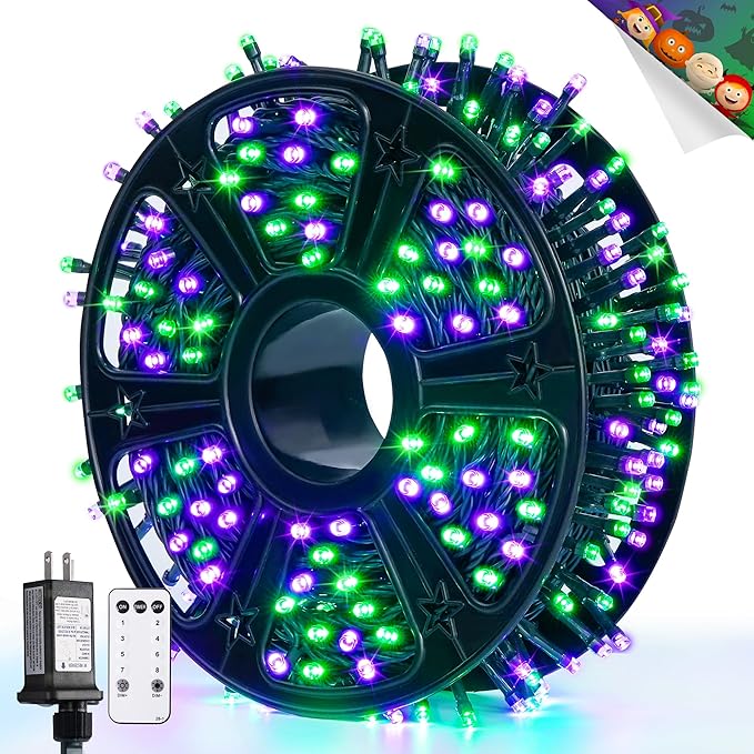JMEXSUSS Purple and Green Halloween Lights, 132ft 400 LED Halloween Lights Plug in, String Light Indoor Outdoor for Yard Tree Porch Decor