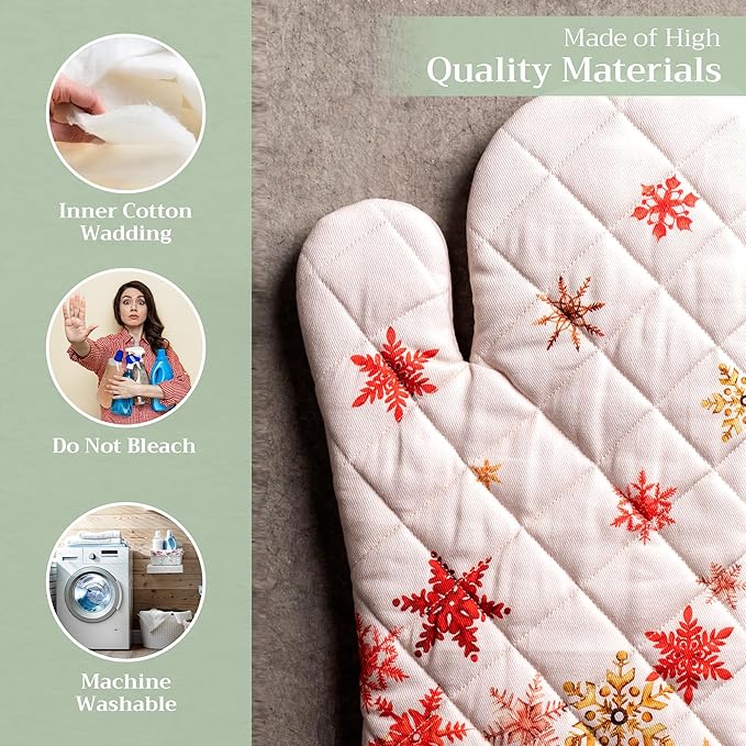 Maison d' Hermine Oven Gloves 100% Cotton Oven Mitt 7" x 13" with Loop Heat Resistant BBQ Cooking Gloves for Thanksgiving Christmas Decorations Baking Handling Hot Pans (Pack of 1, Crystal Star)