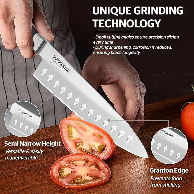 Sunhouse PREMIUM Chef Knife 7.9 inch, AUS-8 Stainless Steel – Superior 62HRC Hardness, Razor Sharp Blade, Full Tang, Ergonomic Handle, Perfect Gifts for Mom or Dad,Premium Gifts Box