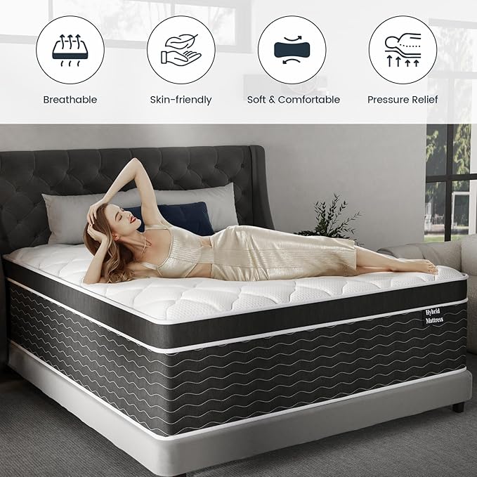 12 Inch King Size Mattress in a Box, 7-Zone Contouring Support Hybrid King Bed Matress, Upgrade Edge Support, Motion Isolation, Premier Comfort Cooler Sleep, CertiPUR-US Certified, Medium Firm