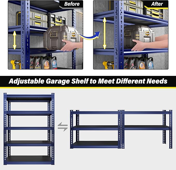 REIBII Garage Shelving 72" H Storage Shelves Sturdy Metal Shelves Heavy Duty 5 Tier Metal Shelving for Kitchen Closet Basement Warehouse 72" H x 32" W x 17.1" D Blue