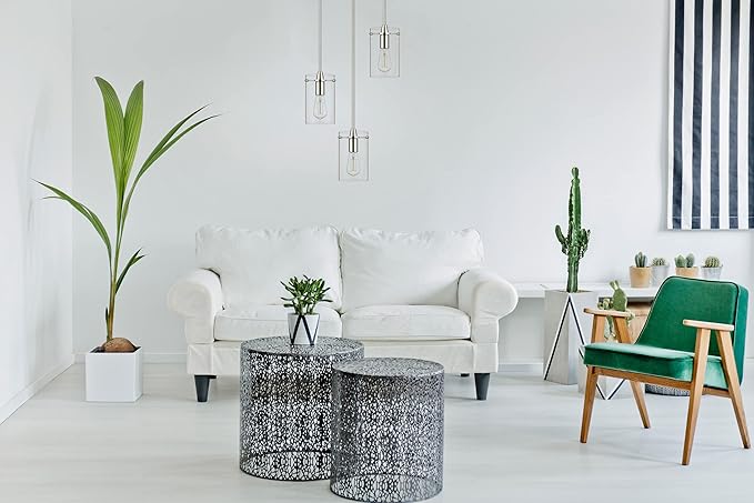 Brushed Nickel Pendant Lights Kitchen Island - Medium Clear Glass Pendant Light Fixture