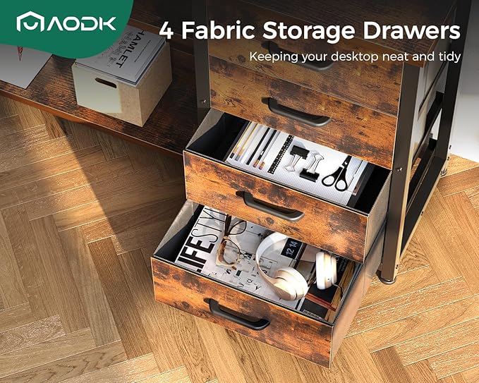 AODK 69" L Shaped Desk with Drawer, Computer Desk with Power Outlets & LED Lights, Reversible Corner Gaming Desks for Home Office Workstation, Office Table with Monitor Shelf, Vintage