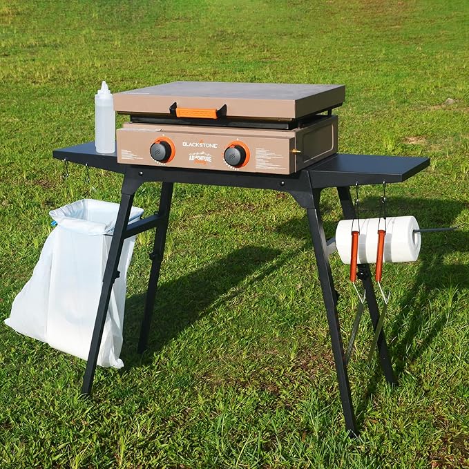 Blackstone Griddle Stand for 17”or 22”, Industrial Grade Metal Blackstone Grill Table Stand, with Tool Rack, Paper Towel Holder Trash Bag Holder, for Outdoor Camping Garden Lawns Collapsible Griddle