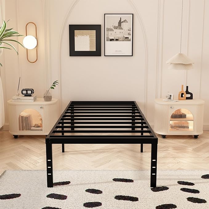 18 Inch Twin XL Bed Frames with Fabric Cover, Heavy Duty Metal Twin XL Platform Bed Frame, No Box Spring Needed, Support Up to 2500 lbs, Easy Assembly, Noise Free, Black