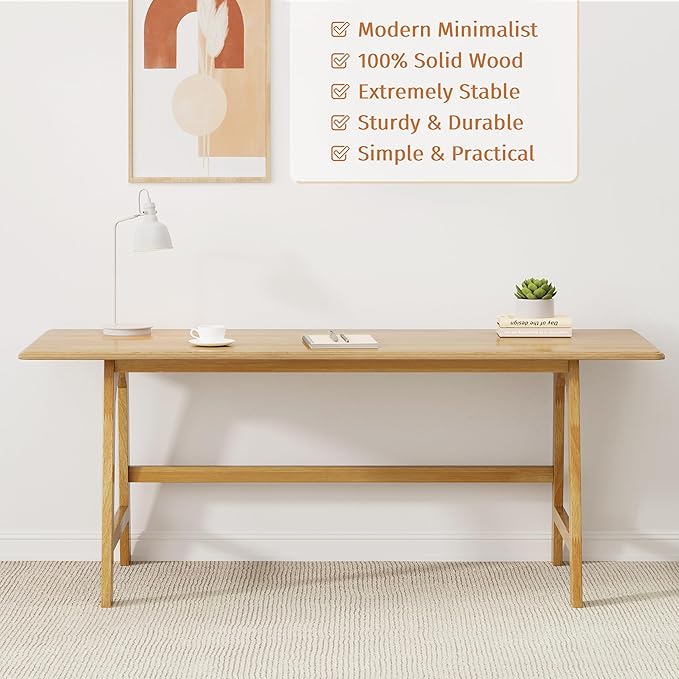 IOTXY Solid Wood Writing Table - 48" W x 24" D Minimalist Computer Desk for Home Office, Work, Study, Creativity, and PC Workstation, Oak