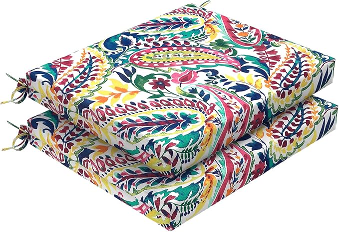 Set of 2 Outdoor Square Chair Cushions 18.5"x16"x2" for Patio, Water Resistant Patio Dining Seat Pads Replacement for Kitchen Garden and Outdoor Furniture Decoration - Vigour Paisley
