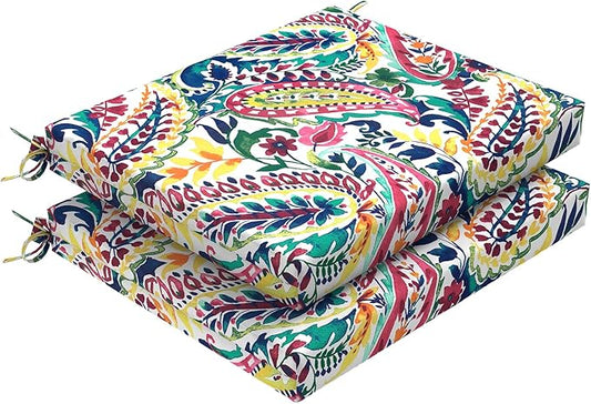Set of 2 Outdoor Square Chair Cushions 18.5"x16"x2" for Patio, Water Resistant Patio Dining Seat Pads Replacement for Kitchen Garden and Outdoor Furniture Decoration - Vigour Paisley