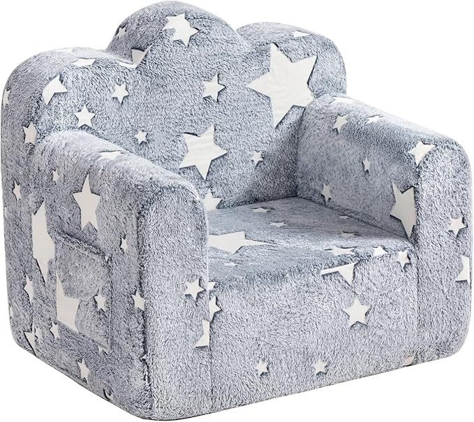 Tiita Kids Couch Plush Toddler Chair, Cloud-Like Glow in The Dark Kids Sofa Toddler Reading Chair with Washable Cover Carrying Handle, Convertible Children Sofa Chair for Girls and Boys