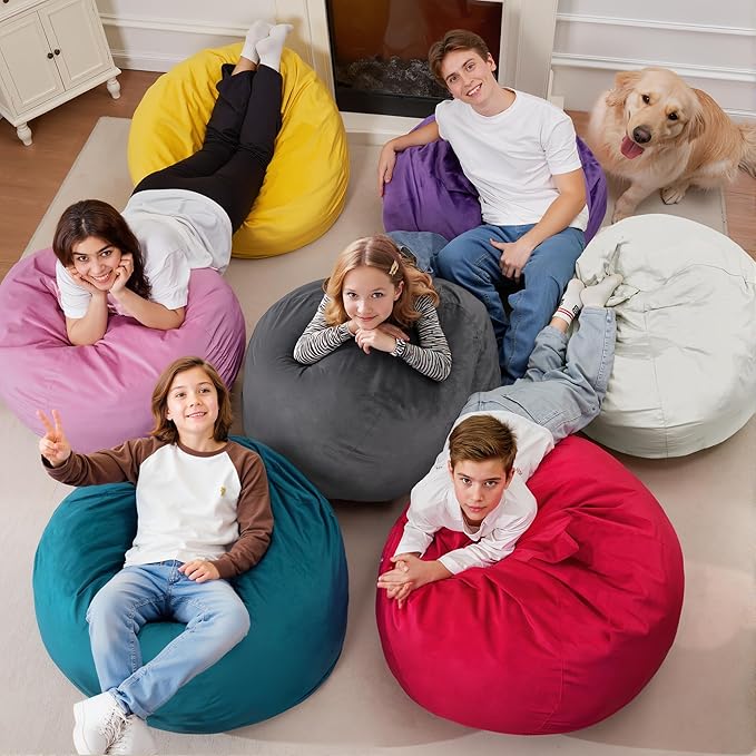 Homguava 2FT Bean Bag Chair: 2' Bean Bags with Memory Foam Filled,Comfy Beanbag Chairs Round Bean Bag Sofa with Dutch Velvet Cover-Blue