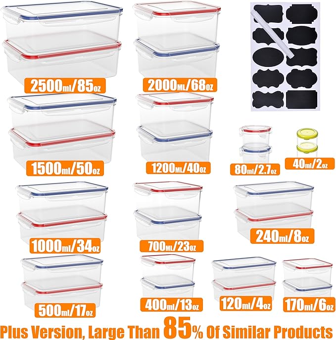 52 PCS Food Storage Containers with Lids Airtight, BPA Free Plastic Meal Prep Containers Reusable, Microwave/Freezer/Dishwasher Safe Leakproof Fruit Vegetables Containers for Kitchen