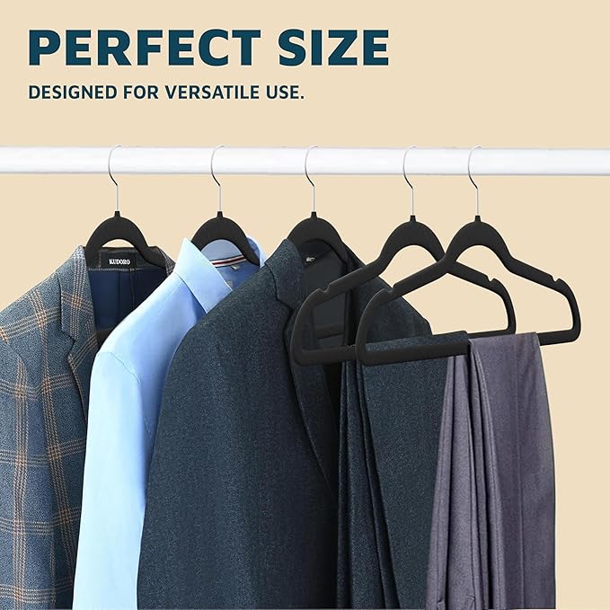 Velvet Clothes Hangers – With 360 Degree Swivel Hook and Non-Slip Shoulder Notch, Holds Up To 10 lbs, Heavy Duty Hanger Set, For Organizing Suit, Dress, Coat, and Clothes, Pack of 10, Black