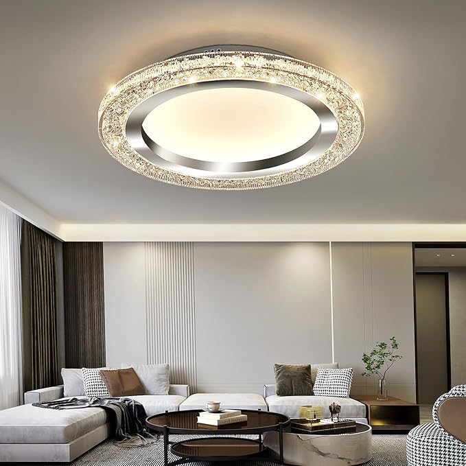 UOFUS 28W LED Flush Mount Ceiling Light Chrome 12inch Modern Round Ceiling Light Fixture 3000K-6000K Super Bright Circle Ceiling Lamp for Bedroom Kitchen Dining Room Entryway Hallway Foyer