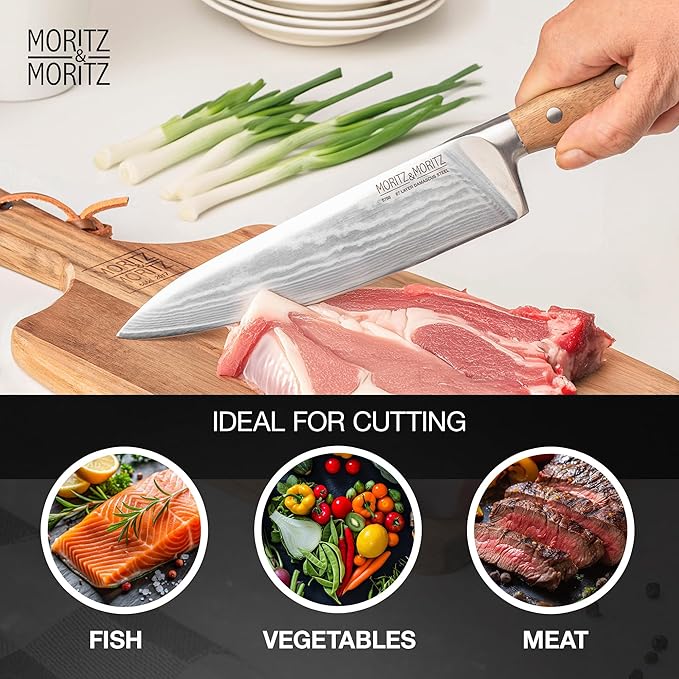 Damascus Knife 8 Inches | Professional Chef’s Knife | 67-Layer Damascus Steel – Razor Sharp Blade – Ergonomic Acacia Wood Handle – Versatile Kitchen Knives