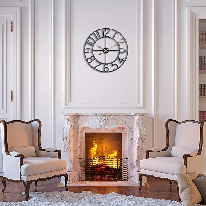 Large Wall Clock for Living Room Decor, 30 in Oversized Wall Clocks Battery Operated Silent Non Ticking, Modern Farmhouse Decorative Wall Clock for Kitchen, Bedroom, Office - Black Metal