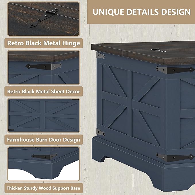 Furnideco Square Coffee Table with Storage Farmhouse Coffee Table with Lifting Top Modern Wood Center Table for Living Room Home Office, Blue