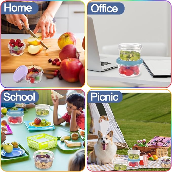 24pcs 8 oz Plastic Containers with Screw Lids, Reusable Clear Food Storage Containers with Pen and Brush for Snack Salad Fruit, Leakproof Small Freezer Containers, Microwave & Dishwasher Safe
