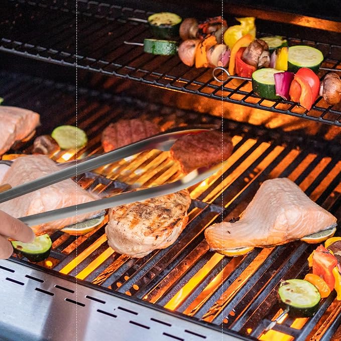 18-Inch Long Stainless Steel BBQ Tongs with Extended Luxurious Acacia Handle – Durable and Easy-to-Clean Grilling Tool for Cooking, Kitchen Use, and Outdoor Barbecues