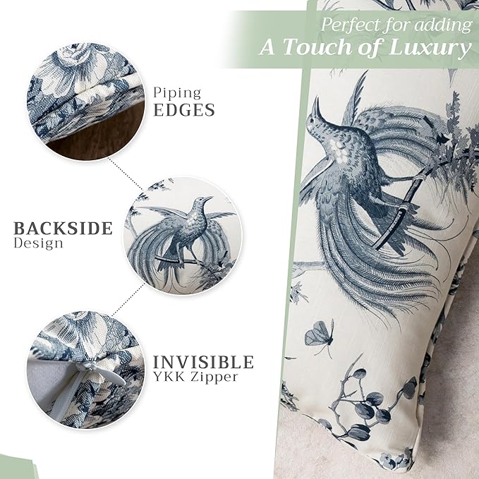 Maison d' Hermine Decorative Pillow Covers 18 x 18 Inch Square 100% Cotton Throw Pillow Covers with Invisible Zipper Cushion Case for Living Room Couch, Chair, Sofas, Bedroom, Home (Paradise - Delft)