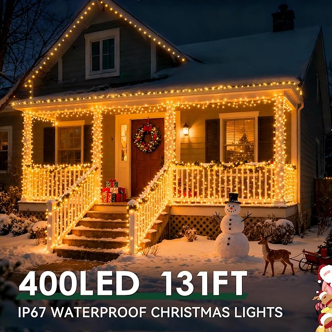 Outdoor Christmas Lights, 400LEDs 131FT Christmas Tree String Lights, IP67 Waterproof 11 Modes Warm and Multicolor Holiday Lights with Remote for House Yard Xmas Decorations