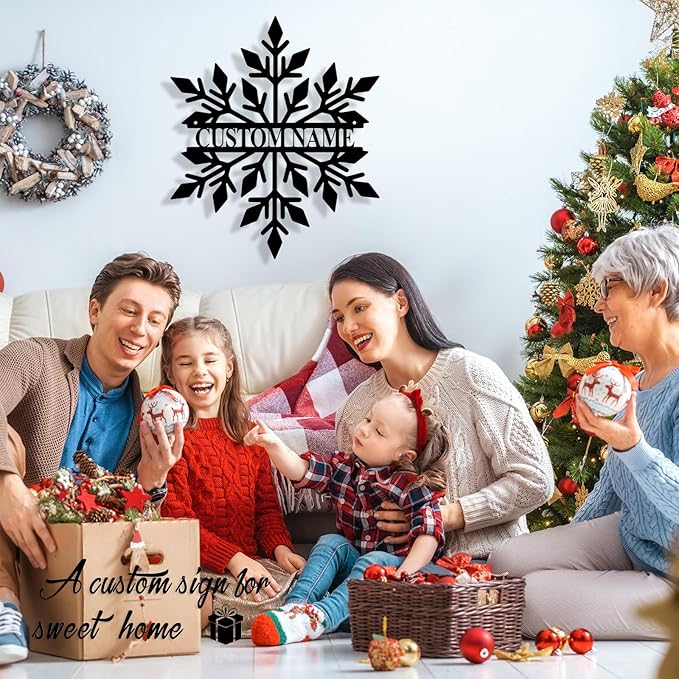 Personalized Christmas Snow Metal Sign, Custom Name Metal Snow Sign Wall Decor, Merry Christmas Signs Outdoor Wall Decoration for Home Living Room, Bedroom, Office, Garden, Porch