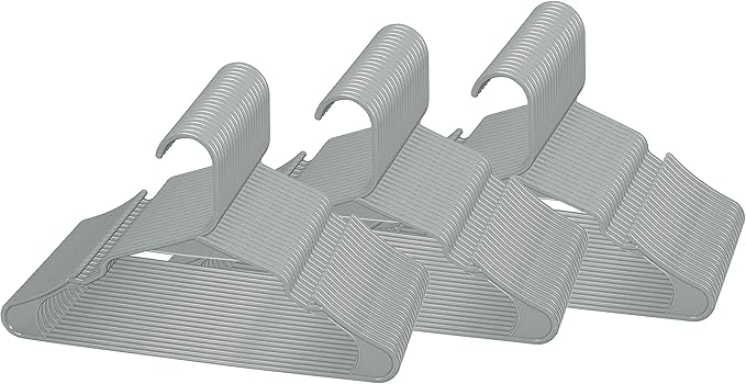 Royale Linens 60 Pack Grey Plastic Hangers for Clothes - Heavy Duty Clothes Hanger for Everyday Use - Lightweight & Space Saving Notched Plastic Hangers