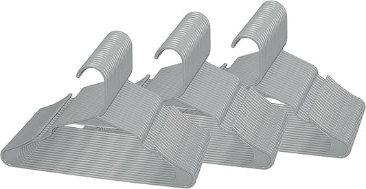 Royale Linens 60 Pack Grey Plastic Hangers for Clothes - Heavy Duty Clothes Hanger for Everyday Use - Lightweight & Space Saving Notched Plastic Hangers