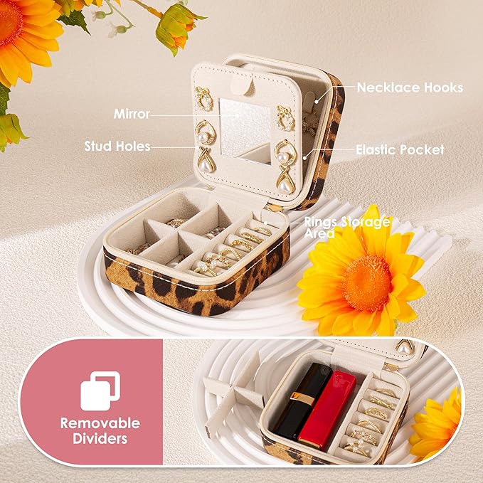 Leopard Print Jewelry Box, Cheetah Travel Jewelry Case for Women Girl, Animal Small Jewelry Organizer, Birthday Graduation Gift