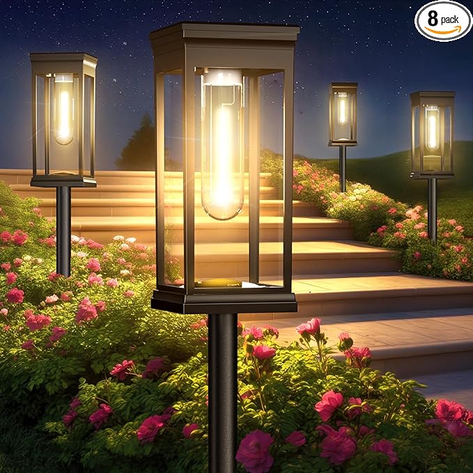 Modern Solar Pathway Lights Outdoor - 8 Pack, IP65 Waterproof Square Design for Yard Garden Lawn, 14H Runtime Dusk to Dawn Auto, Warm White LED