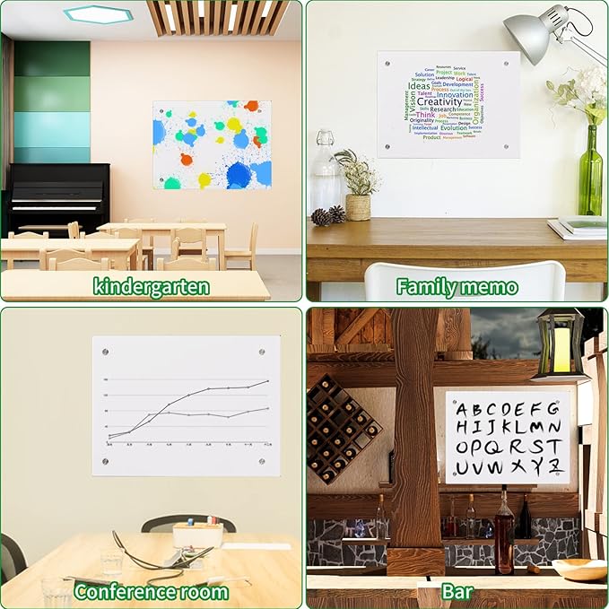 iCAGY Acrylic Dry Erase White Board for Wall - Small Wall-Mounted Whiteboard for Office Home and Kids - Sleek Design, Easy Installation, Rounded Corner, 11" x 14", White