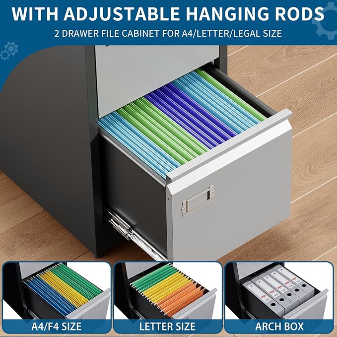 4 Drawer File Cabinet, Vertical Filing Cabinets with Lock, Metal File Cabinets for Home Office, Anti-Tip 4 Storage Drawers for Letter/Legal/A4/F4 Size (Assemble Required, Black)