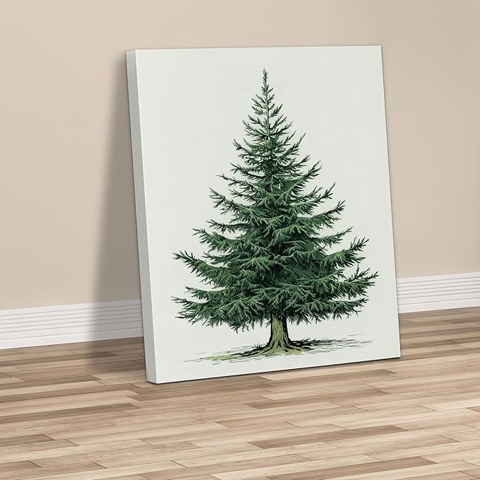 Framed Christmas Pictures Wall Decor,Vintage Pine Tree Prints,Winter Christmas Canvas Wall Art Decoration for Bedroom Bathroom Living Room Rustic Xmas Holiday Gifts (Christmas Tree 5, 24'' X 36'')