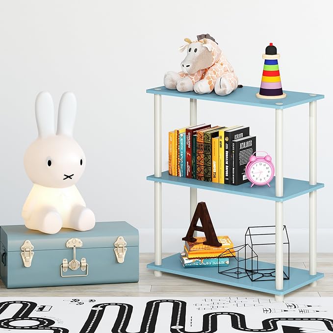 Furinno Turn-N-Tube 3-Tier Compact Multipurpose Shelf Display Rack, Light Blue/White