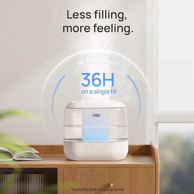 Dreo Humidifiers for Bedroom, Top Fill 4L Supersized Cool Mist Humidifier, 36H Runtime, 28 dB Quiet Ultrasonic Air Humidifier for Large Room, Plants, Baby Nursery, Indoor, Night Light, Easy to Clean