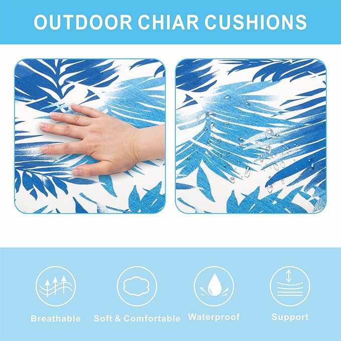 Outdoor Chair Cushions 19 x 19 Inch Set of 4 Water Resistant Seat Cushions with Ties, Outdoor Cushions for Patio Furniture with 3-Year Fade Resistant