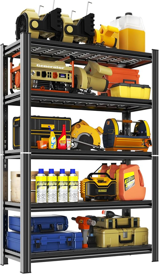 Garage Shelving Wire Storage Shelving Unit 5-Tier Heavy Duty 3000 lbs Load Capacity Storage Shelves, Adjustable Metal Shelves for Garage, Kitchen, and Pantry Storage(35.4"W x 15.7"D x 72"H)