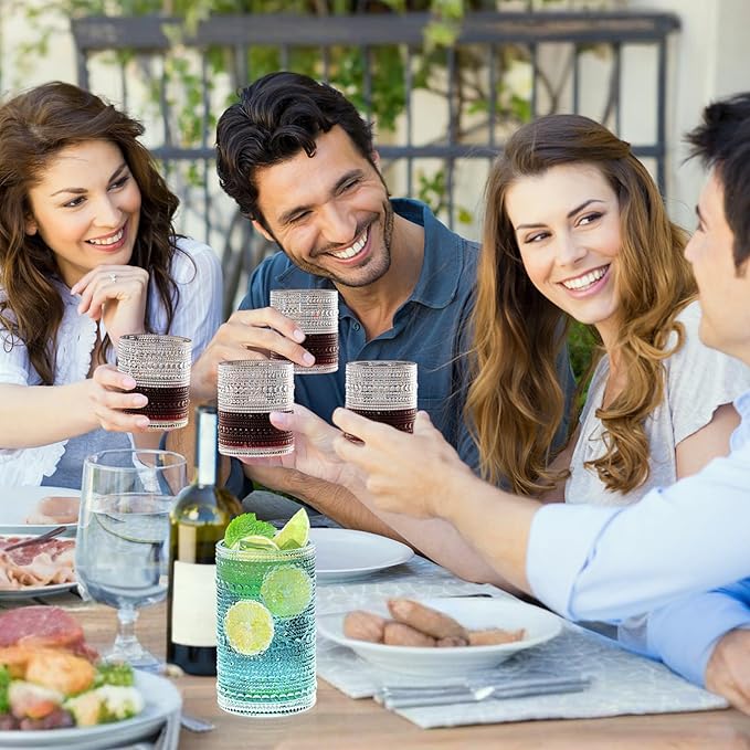 Vintage Hobnail Drinking Glasses Set of 12, 12 oz Highball Glasses & 10 oz Cocktail Glasses, Embossed Glass Cups, Clear Water Glasses Kitchen Bar Glassware Set for Beer, Juice, Cocktail, Whiskey