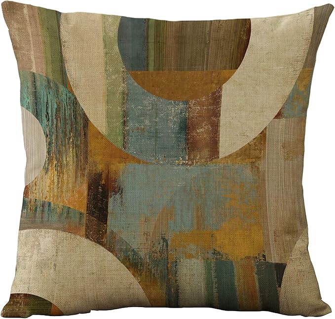 WOMHOPE Set of 4 Vintage Geometric Decorative Throw Pillow Covers Pillow Cases Cushion Cases 18 x 18 Inch for Living Room,Couch and Bed (Wooden)