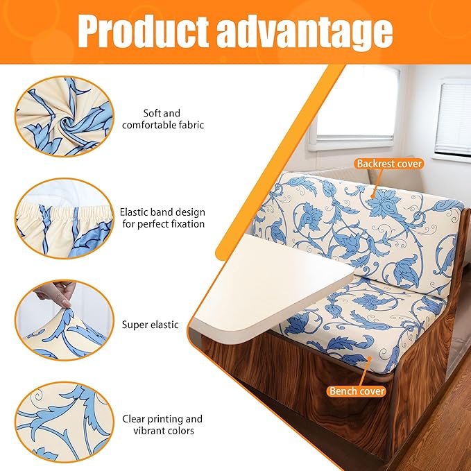 Rv Dinette Cushion Covers,Printing Stretchable Camper Cushion Cover,RV Cushion Slipcover,Rv Couch Cover Replacement for RV Camper Car Bench,2 Backrest Covers and 2 Bench Covers (Convallaria Majalis)