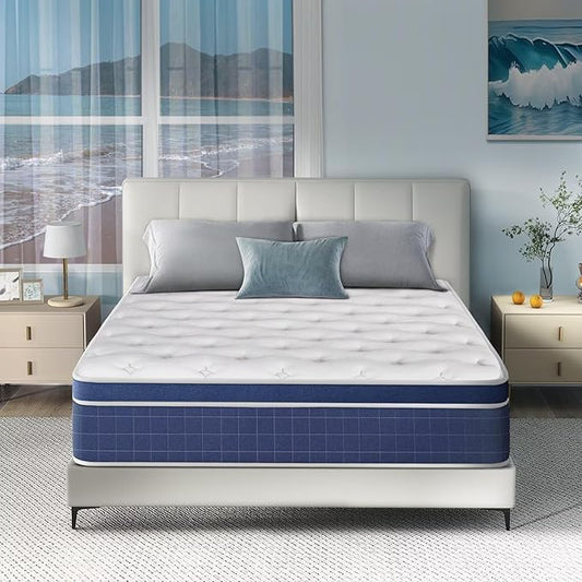 inight 12 Inch Queen Size Mattress, Hybrid Queen Mattress in a Box for Cool Night, Individual Pocket Springs Medium Firm Mattress with Gel Memory Foam for Pressure Relief Edge Support, 180 Night Trial