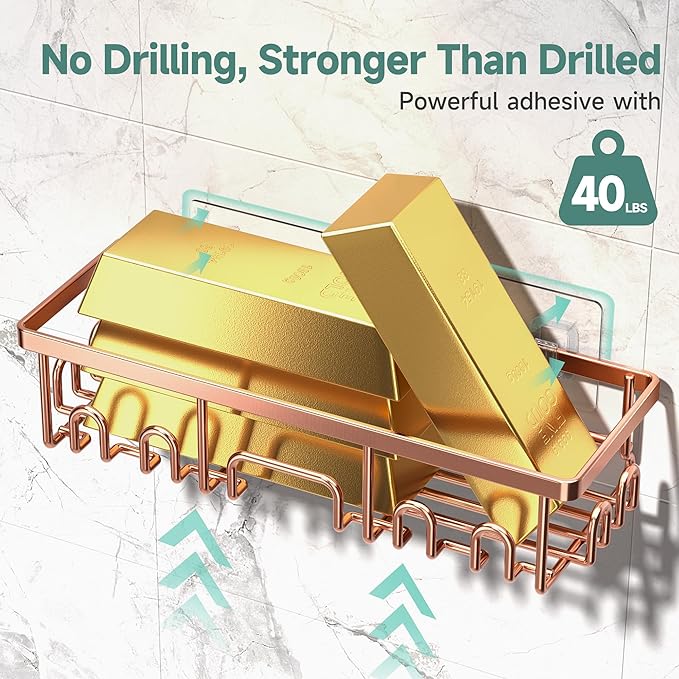 Veken Shower Caddy 6-Pack, No Drilling & Rustproof, Waterproof Adhesive Shelves Rack with Soap Holder, Large Capacity Bathroom Organizers and Storage, Wall-Mounted Kitchen & Home Decor