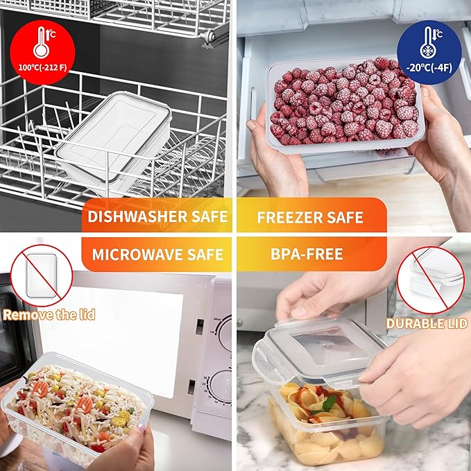 40 PCS Plastic Food Storage Containers with Lids Airtight, BPA-Free Leakproof Meal Prep Containers Reusable,Microwave & Dishwasher & Freezer Safe,Includes Labels & Pen