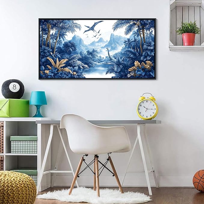 HKDGOKA Landscape Framed Wall Art - Vintage Dinosaur Era Forest Wall Pictures Black and White Canvas Paintings Artwork Ready to Hang Bedroom Living Room Kitchen Home Decor 20x40 IN