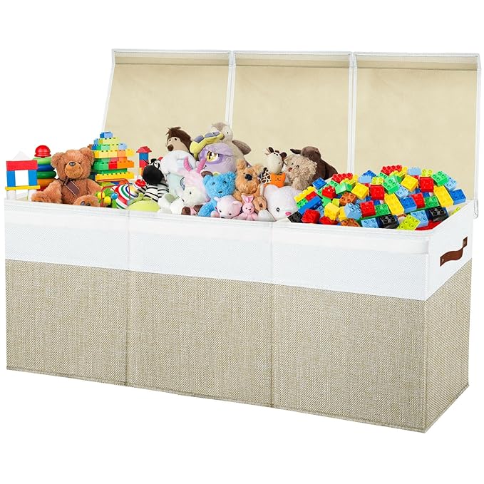 Large Toy Box Chest,Toy Storage Organizer,Storage Bins with Lids,Stuffed Animal Storage,Toy Bins for Kids,Toddlers,Baby,Girls,Nursery,Living Room,playroom(Beige)